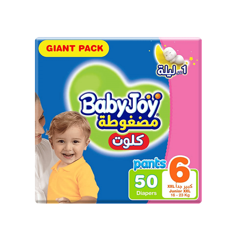 بيبي جوي مضغوطة كلوت (6) كبير جداً 2 إكس لارج 16-23 كيلو العبوة الضخمة 50 حفاض